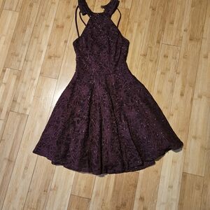 Burgundy sparkly strappy back dress